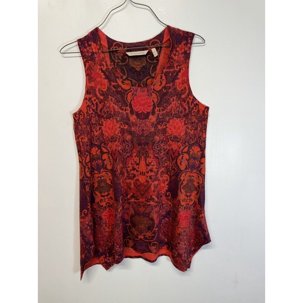 Soft Surroundings Crimson Red Asymmetrical Paisley Print Tank Sleeveless PXS